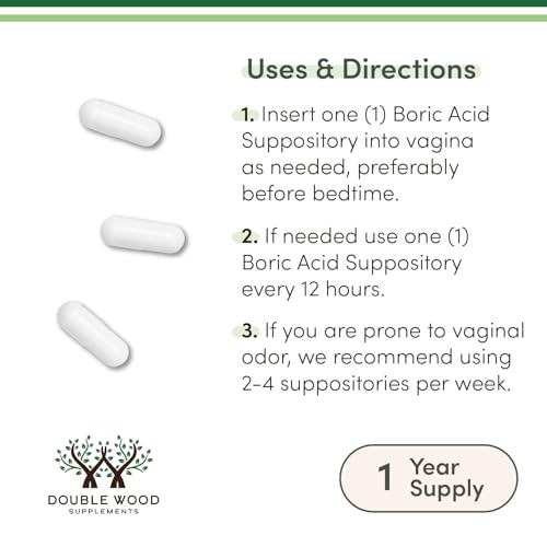 Boric Acid Suppositories 60 Count, Supports Women Health (Easy Dissolve, Third Party Tested) by Double Wood Double Wood SupplementsUS supplements