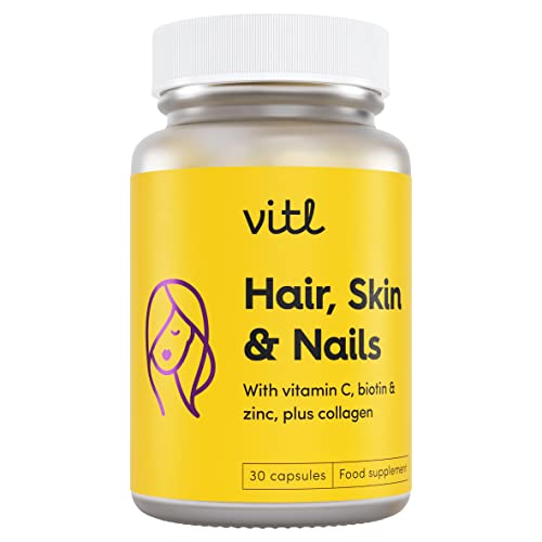 VITL Hair, Skin & Nails + Collagen, A dose of Classic Complexion Heroes Such as Collagen, Vitamin E, Biotin and Zinc | 30 Capsules VITLAu supplements