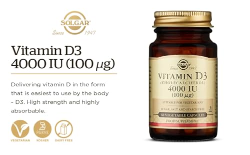 Solgar Vitamin D3 4000 IU (100 µg) Vegetable Capsules - Pack of 60 - Cholecalciferol SOLGARUS supplements