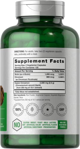 Cinnamon with Chromium Picolinate 2500mg | 250 Capsules | Plus Biotin | Vegetarian HorbäachAu supplements