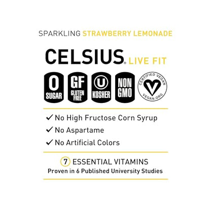 CELSIUS Sparkling Strawberry Lemonade, Functional Essential Energy Drink, 12 Fl Oz CELSIUSUS supplements