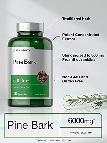 Pine Bark Extract | 6000 mg | 180 Capsules | Standardized to Contain 380 mg Proanthocyan HorbäachUS supplements