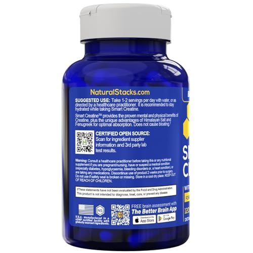Creatine Monohydrate - 2500mg Creatine Pills - 450mg Fenugreek Extract & 250mg Himalayan Pink Salt - Supports Brain Health, Endurance & Muscle Building - Advanced Absorption Formula - 120 Capsules NATURAL STACKSAu supplements
