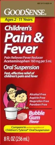 GoodSense Children's Pain and Fever Oral Suspension Liquid, Acetaminophen 160 mg per 5 mL, Bubble Gum Flavor GoodSenseAu supplements