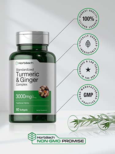 Turmeric and Ginger Supplement 3000 mg | 60 Softgel Capsules | Turmeric Curcumin Complex HorbäachUS supplements