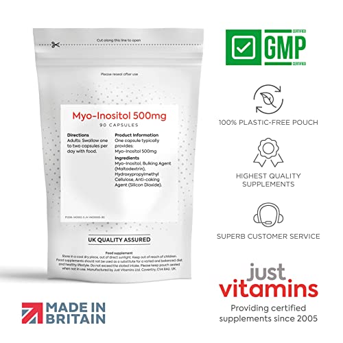 Myo-Inositol Capsules - 500mg x90 Capsules - Pure Premium Quality Myo Inositol Vitamin Just VitaminsUS supplements