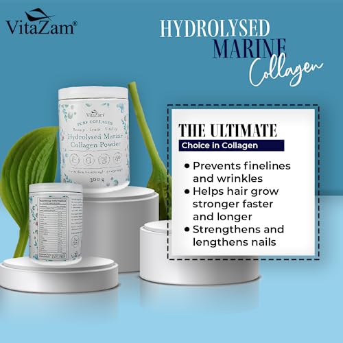 Vitazam Pure Marine Collagen Powder - 100% Hydrolysed Collagen Peptides for Hair Skin and Nails VitaZamUS supplements