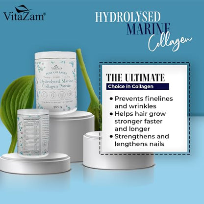 Vitazam Pure Marine Collagen Powder - 100% Hydrolysed Collagen Peptides for Hair Skin and Nails VitaZamUS supplements
