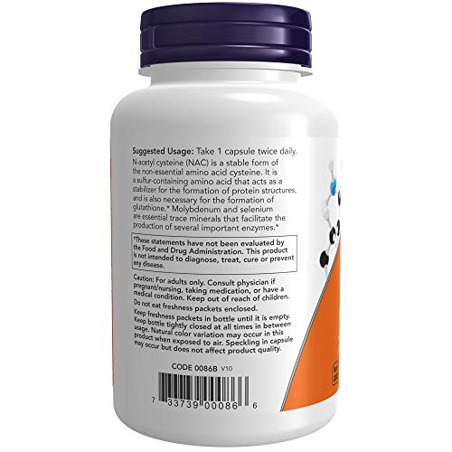 NOW Supplements, NAC (N-Acetyl Cysteine) 600 mg with Selenium & Molybdenum NOWAu supplements