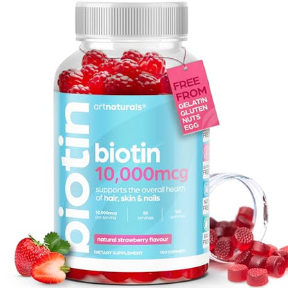 Artnaturals Biotin Gummies for Hair Growth - (100 Gummies - 10000mcg) - Natural Strawberry ArtnaturalsUS supplements