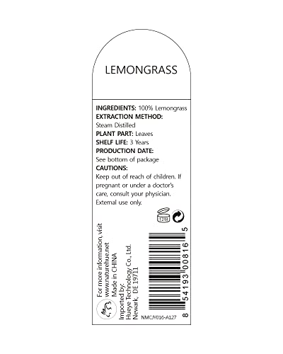 NATURE HUE Lemongrass Essential Oil - 10 mL (1/3 oz) - Pure, Natural, Therapeutic Grade NATURE HUEAu supplements