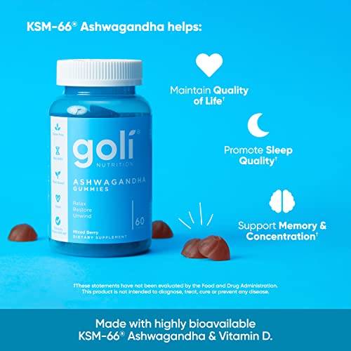 Goli Ashwagandha & Vitamin D Gummy - 60 Count - Mixed Berry, KSM-66, Vegan GoliUS supplements