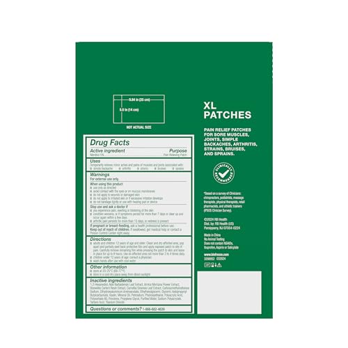 Biofreeze XL Pain Relief Patches, Menthol Pain Patches for Lower Back, Neck, Knee, & Shoulder, Comfortable & Flexible Fabric Stays in Place, 4 ct BiofreezeAu supplements