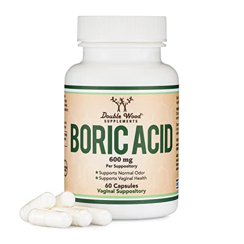 Boric Acid Vaginal Suppositories (600mg, 60 Count) Supports Vaginal pH Balance, Odor Control Double Wood SupplementsAu supplements