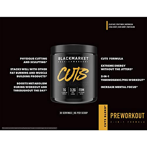 BLACKMARKET CUTS Pre Workout - Flavored Energy Powdered Drink Mix for Men BLACKMARKETUS supplements