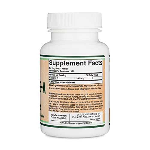 Huperzine A 200mcg (Third Party Tested) Manufactured in The USA, 120 Tablets, Brain Double Wood SupplementsUS supplements