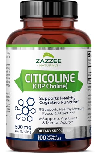Zazzee Extra Strength Citicoline CDP Choline, 500 mg per Serving, 100 Vegan Capsules ZazzeeUS supplements