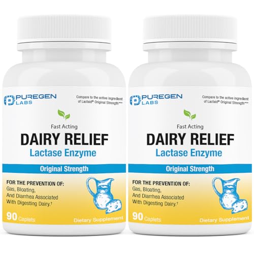 Puregen Labs Dairy Relief Natural Fast Acting Lactase Enzyme 3000 FCC, Lactose Intoleran P Puregen LabsUS supplements