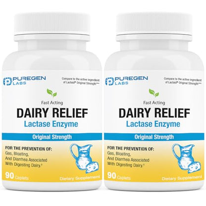 Puregen Labs Dairy Relief Natural Fast Acting Lactase Enzyme 3000 FCC, Lactose Intoleran P Puregen LabsUS supplements