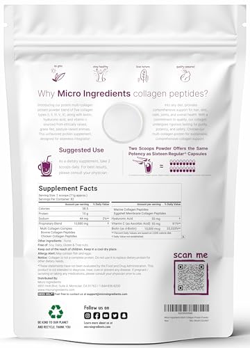 Multi Collagen Protein Powder, 2 Pounds – Type I,II,III,V,X with Biotin 10000mcg Micro IngredientsAu supplements