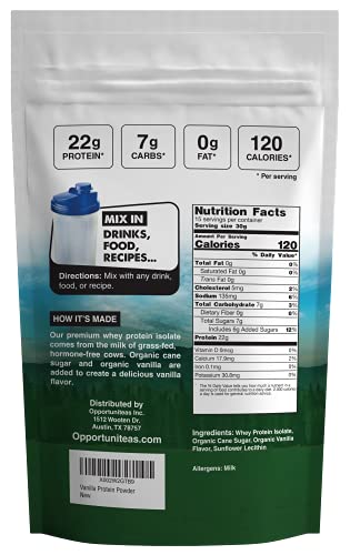Opportuniteas Vanilla Whey Protein Powder - Grass Fed Whey Isolate + Real Sugar & Vanilla OpportuniteasUS supplements