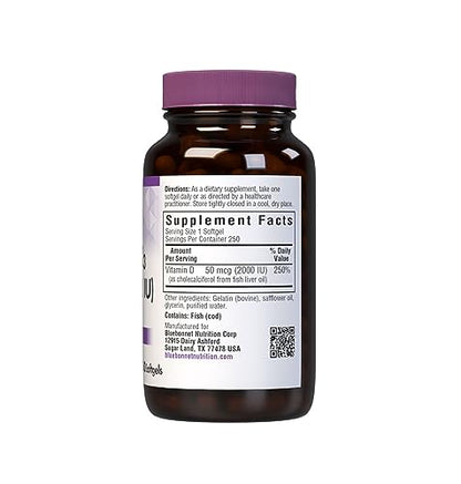 Bluebonnet Nutrition Vitamin D3 2000 IU50 mcg High Potency Immune Support BluebonnetUS supplements