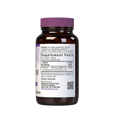 Bluebonnet Nutrition Vitamin D3 2000 IU50 mcg High Potency Immune Support BluebonnetUS supplements