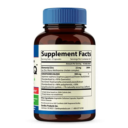 Sandhu's BioZnq 900mg Vegetarian Capsules Zinc Supplement with Quercetin Sandhu'sUS supplements