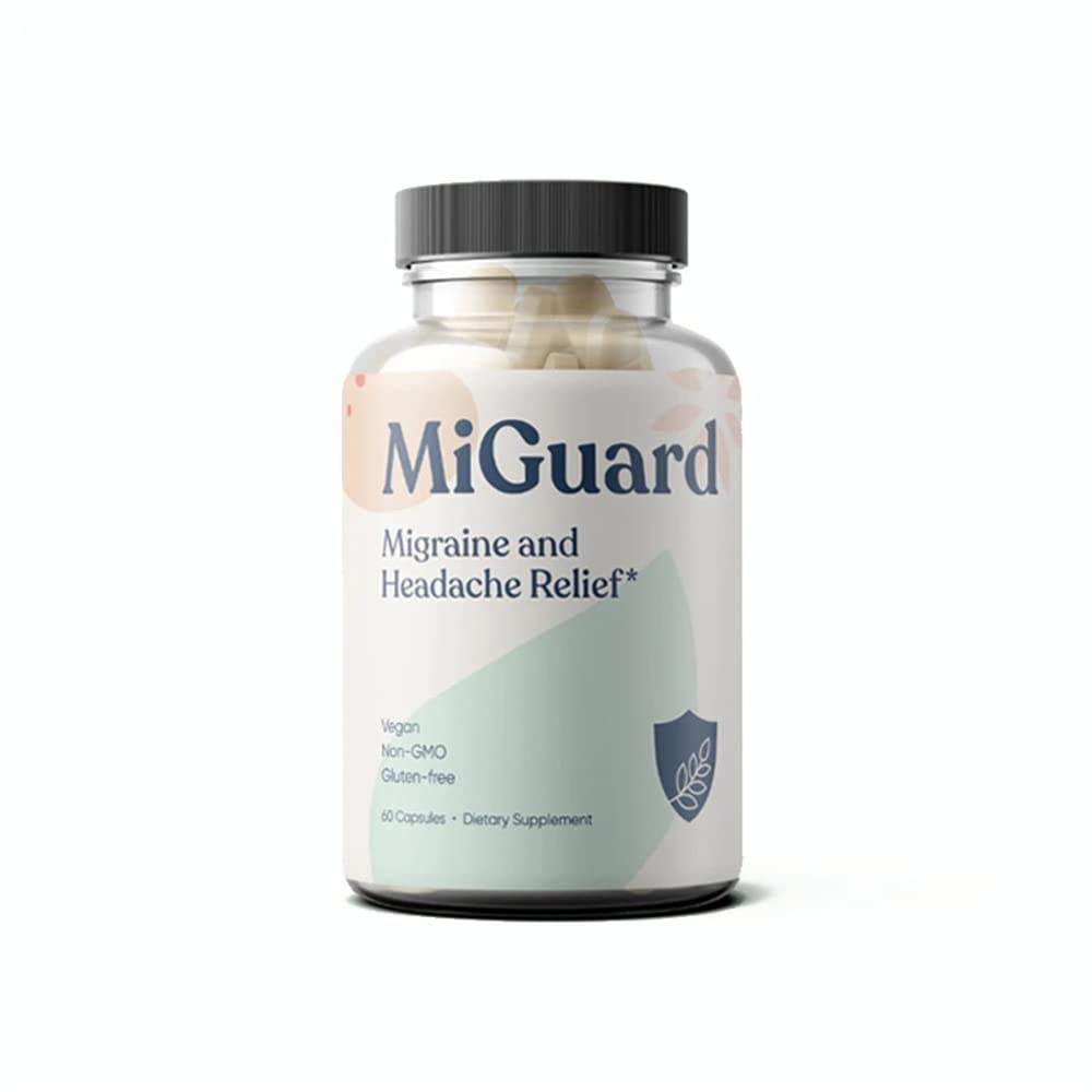 Headache and Migraine Relief Supplements - Drug Free Migraine Prevention Supplement - Natural Supplements for Migraine Headaches - Helps Reduce Frequency & Severity (60 Capsules) MIGUARDAu supplements
