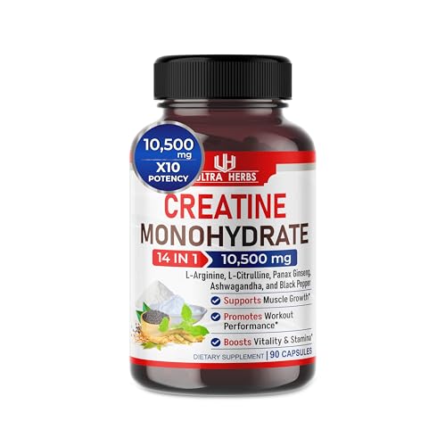 Ultra Creatine Pills Muscle Growth 9800mg Creatine Monohydrate Capsules w Ginseng ULTRA HERBSAu supplements