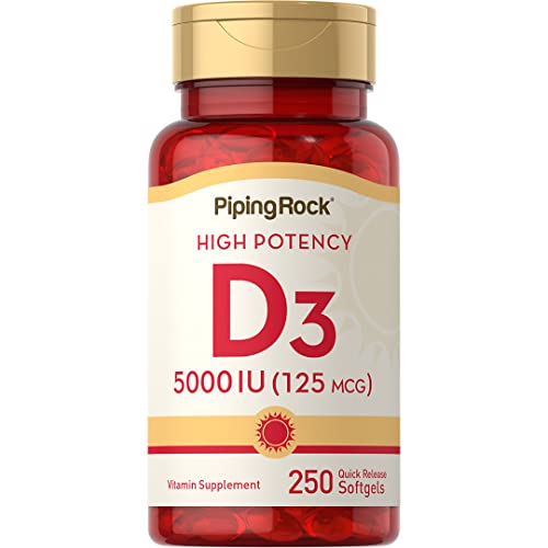 Piping Rock Vitamin D3 5000 IU | 250 Softgels | High Potency Supplement | Non-GMO Piping RockUS supplements