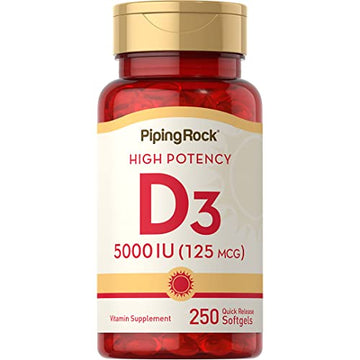 Piping Rock Vitamin D3 5000 IU | 250 Softgels | High Potency Supplement | Non-GMO Piping RockUS supplements