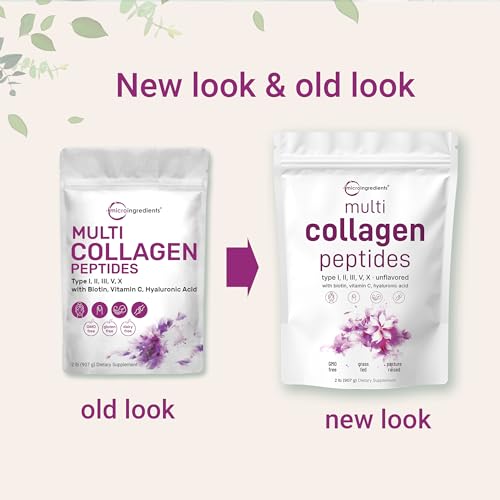 Multi Collagen Protein Powder, 2 Pounds – Type I,II,III,V,X with Biotin 10000mcg Micro IngredientsAu supplements