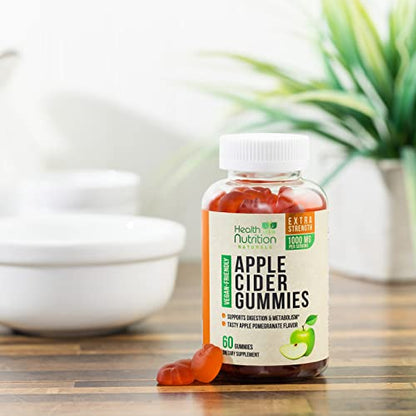 Vegan Apple Cider Vinegar Gummies | Max Strength 1000mg | ACV Supplement Gummy for Adults Health Nutrition NaturalsUS supplements
