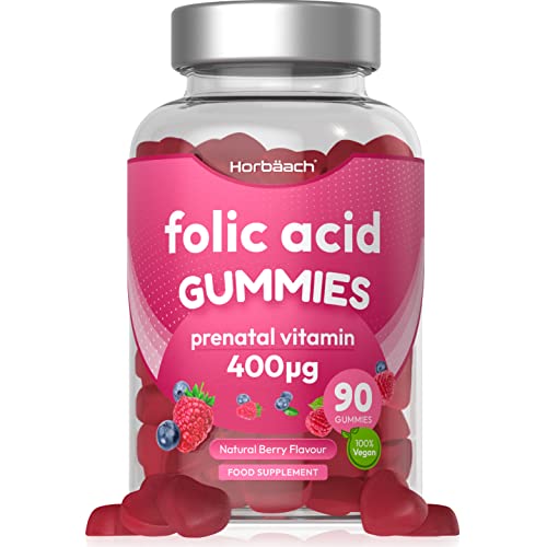 Folic Acid Gummies 400 mcg | 90 Count | Natural Berry Flavour | High Strength Prenatal HorbäachUS supplements
