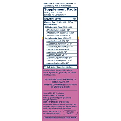 Renew Life Women's Probiotic Capsules, Supports pH Balance for Women, Vaginal, Urinary Renew LifeUS supplements