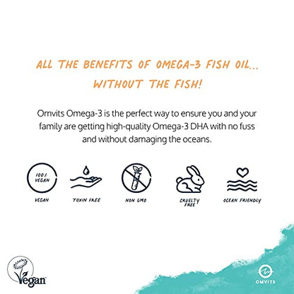 Omvits Vegan Omega 3 DHA from Algae Oil 1000mg - 60 Softgel Capsules with Vitamin E OmvitsUS supplements