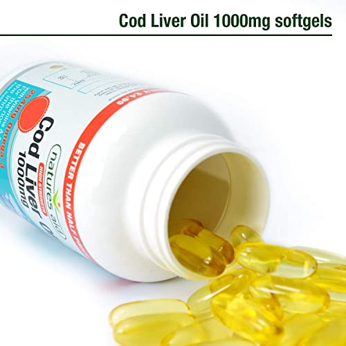 Natures Aid Cod Liver Oil, 1000 mg, 180 Softgel Capsules (High Strength, 254 mg Omega natures aidUS supplements