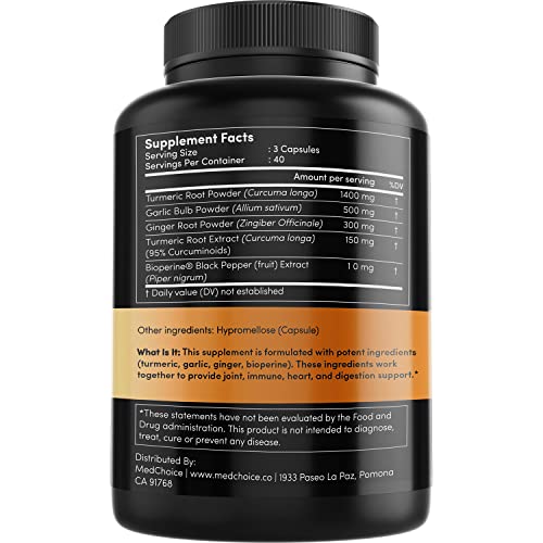 4-in-1 Turmeric and Garlic Supplements with Bioperine 2360 mg (240 ct) Turmeric Ginger MEDCHOICEUS supplements