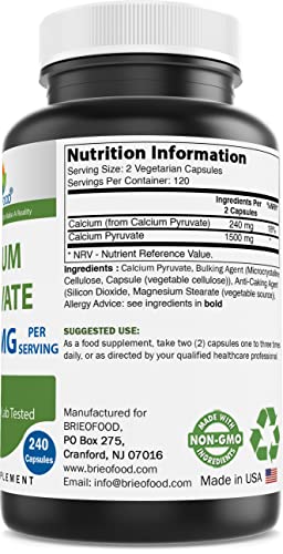 Brieofood Calcium Pyruvate 1500mg per Serving - 240 Vegetarian Capsules BrieofoodAu supplements
