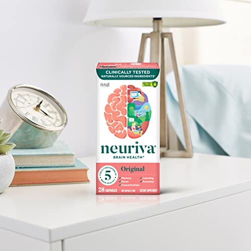 NEURIVA Original Decaffeinated Clinically Tested Nootropic Brain Supplement for Memory, Focus & Concentration, NeuroFactor & Phosphatidylserine, 28ct Capsules NEURIVAAu supplements