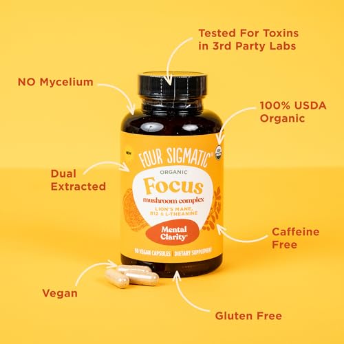 Four Sigmatic Focus Capsules | Lion's Mane Supplement Capsules | Brain Boosting Complex with Ashwagandha, Bacopa Monnieri & Rhodiola | Vegan Nootropic Adaptogen & Mushroom Supplement | 30 Servings Four SigmaticAu supplements