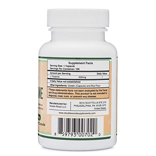 L-Theanine Supplement 200mg, 120 Capsules (Soy Free, Gluten Free, Non-GMO Double Wood SupplementsUS supplements