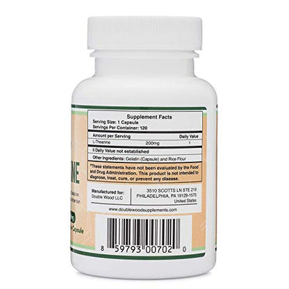 L-Theanine Supplement 200mg, 120 Capsules (Soy Free, Gluten Free, Non-GMO Double Wood SupplementsUS supplements