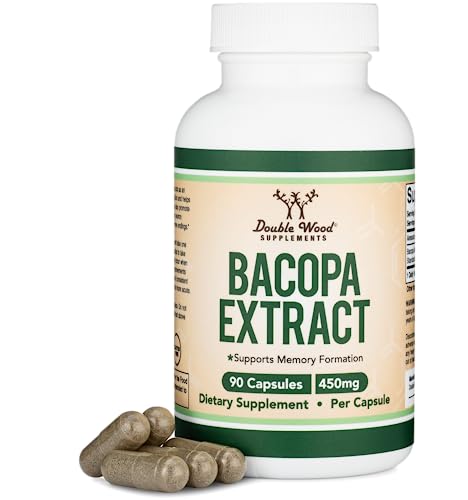 Bacopa Monnieri Capsules 20% Bacosides 450mg, 90 Count (Manufactured in USA Double Wood SupplementsUS supplements