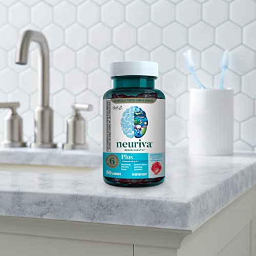 NEURIVA Plus Decaffeinated Nootropic Brain Supplement for Memory, Focus & Concentration & Cognitive Function, Clinically Tested NeuroFactor, Phosphatidylserine, Vitamins B6 B12,50ct Strawberry Gummies NEURIVAAu supplements
