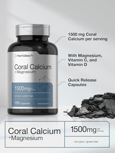 Coral Calcium 1500mg 150 Capsules | Plus Magnesium | Non-GMO, Gluten Free Supplement HorbäachAu supplements