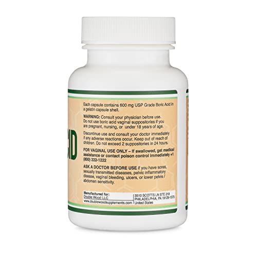 Boric Acid Vaginal Suppositories (600mg, 60 Count) Supports Vaginal pH Balance, Odor Control Double Wood SupplementsAu supplements