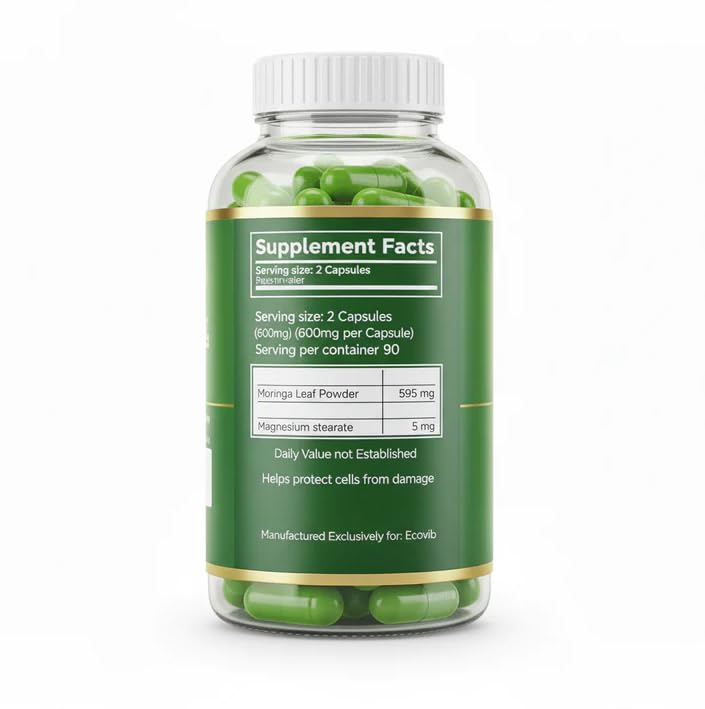 ECOVIB Moringa Capsules – 180 Vegan Capsules | Organic Superfood for Energy, Immunity & Detox ECOVIBAu supplements