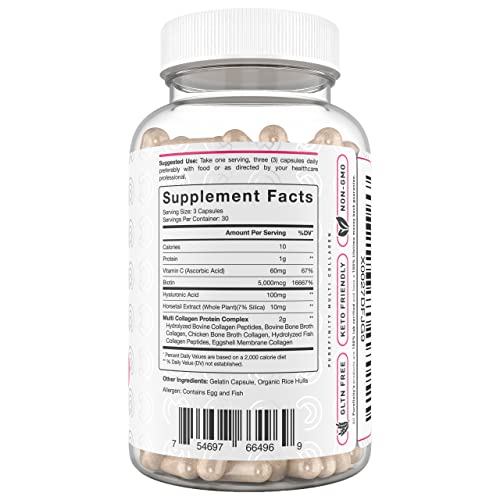 PUREFINITY Collagen Peptides for Women – Type I, II, III, V & X with Biotin & Hyaluronic Acid, Supports Healthy Skin, Bones, Hair & Nails – Non-GMO, Grass-Fed (90 Capsules, 1 Month Supply) PUREFINITYAu supplements